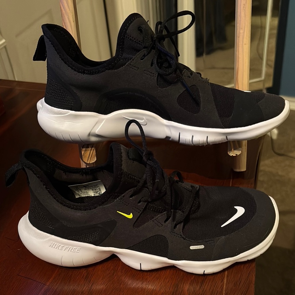 Nike Kids Black and White Sneakers with Yellow Accent